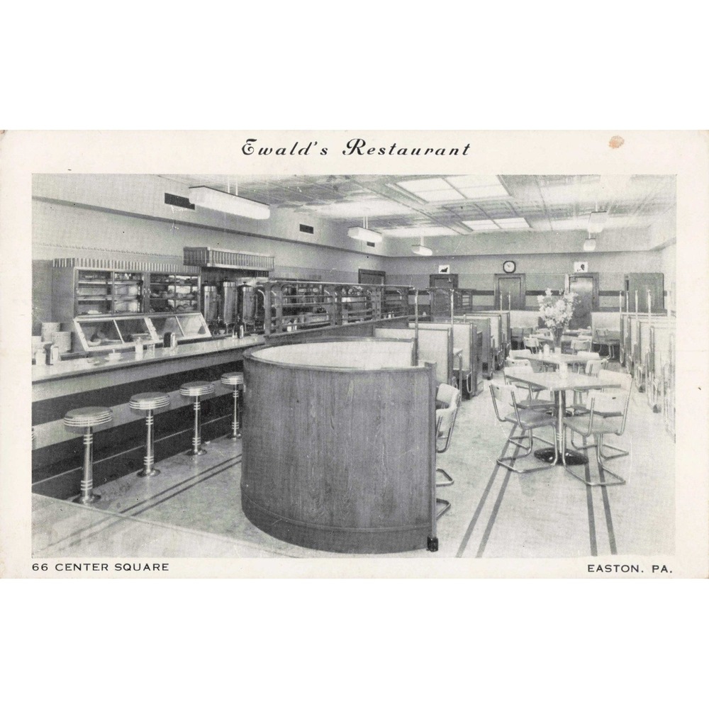 Ewald's Restaurant Easton Pennsylvania PA Interior Diner Counter Booths Postcard